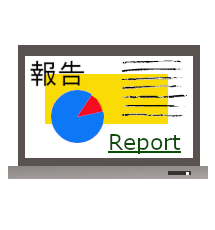 illustrated laptop with pie graph and text