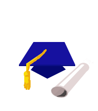 graduation cap and rolled diploma